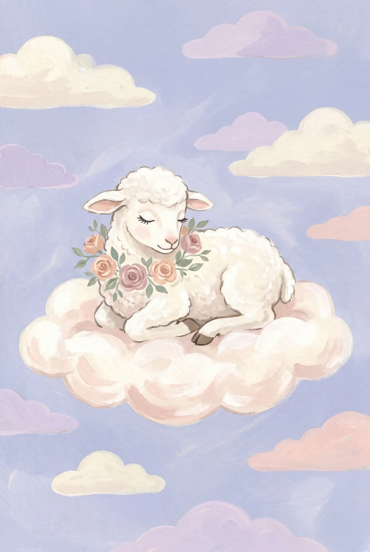 Sleeping Lamb on Cloud Print