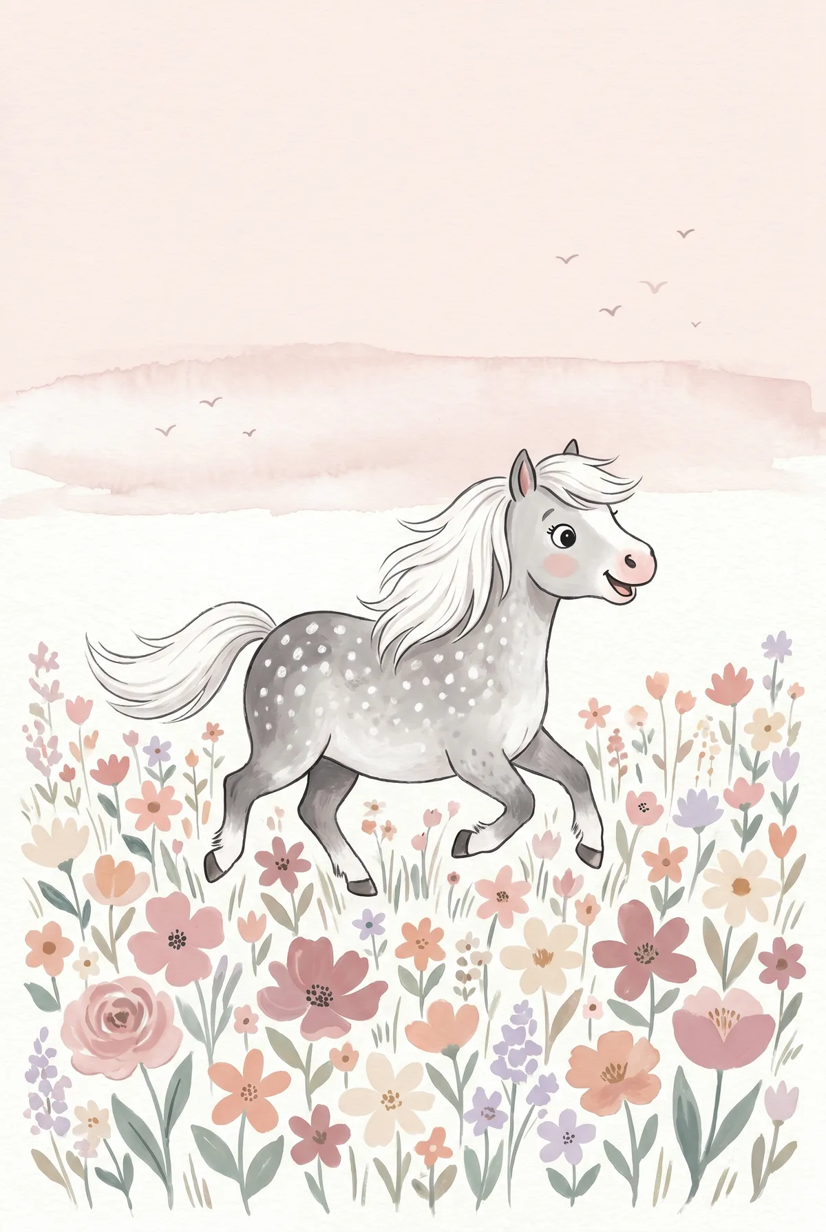 Dapple Gray Pony in Wildflower Field Print