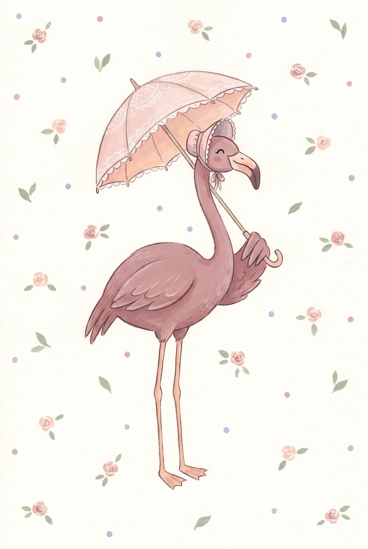 Flamingo with Lace Parasol Print
