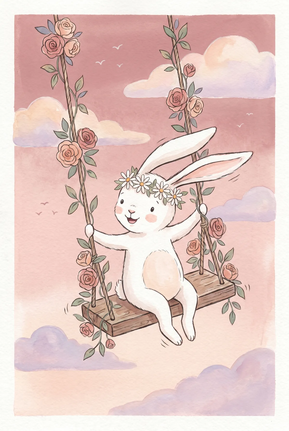 Bunny on Floral Swing Print
