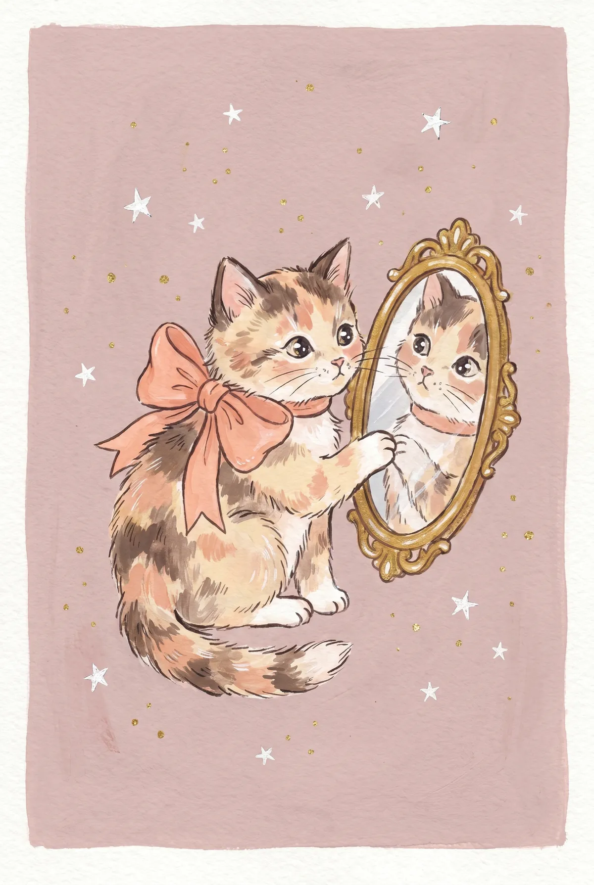 Kitten with Mirror Print