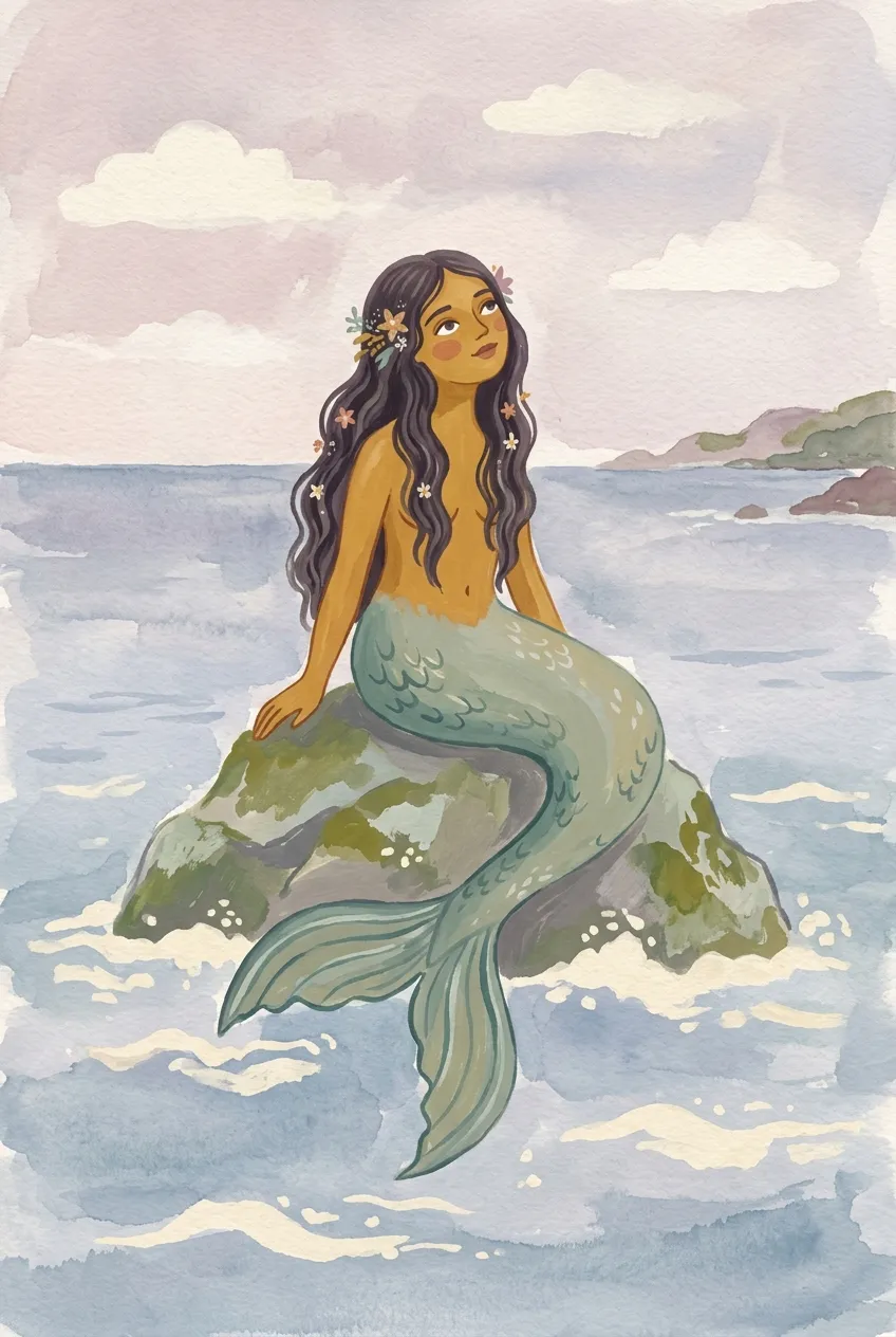 Mermaid on Sea Rock Print