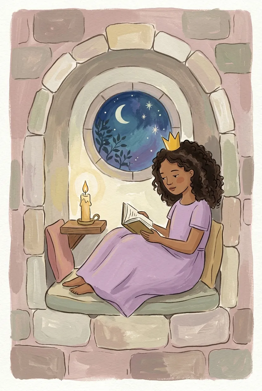 Princess Reading in Castle Tower Print