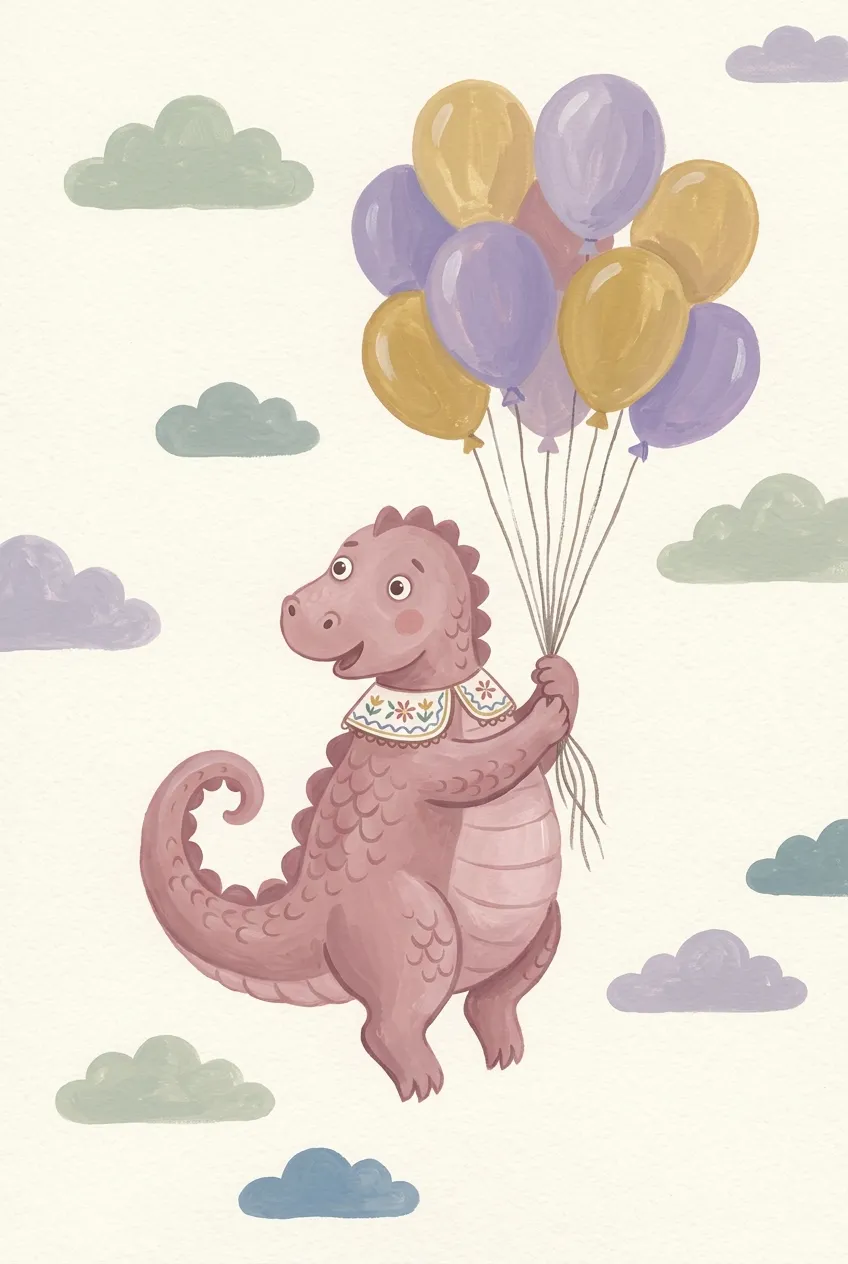 Pink Dragon with Balloons Print