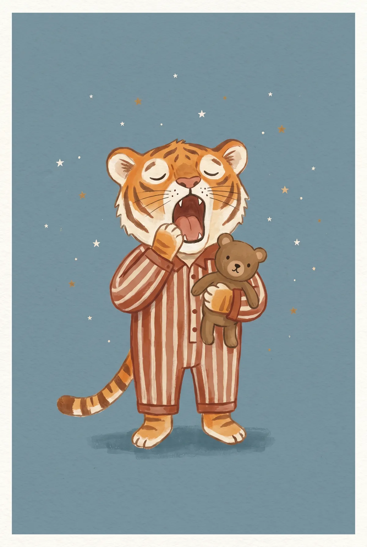 Yawning Tiger in Pajamas Print
