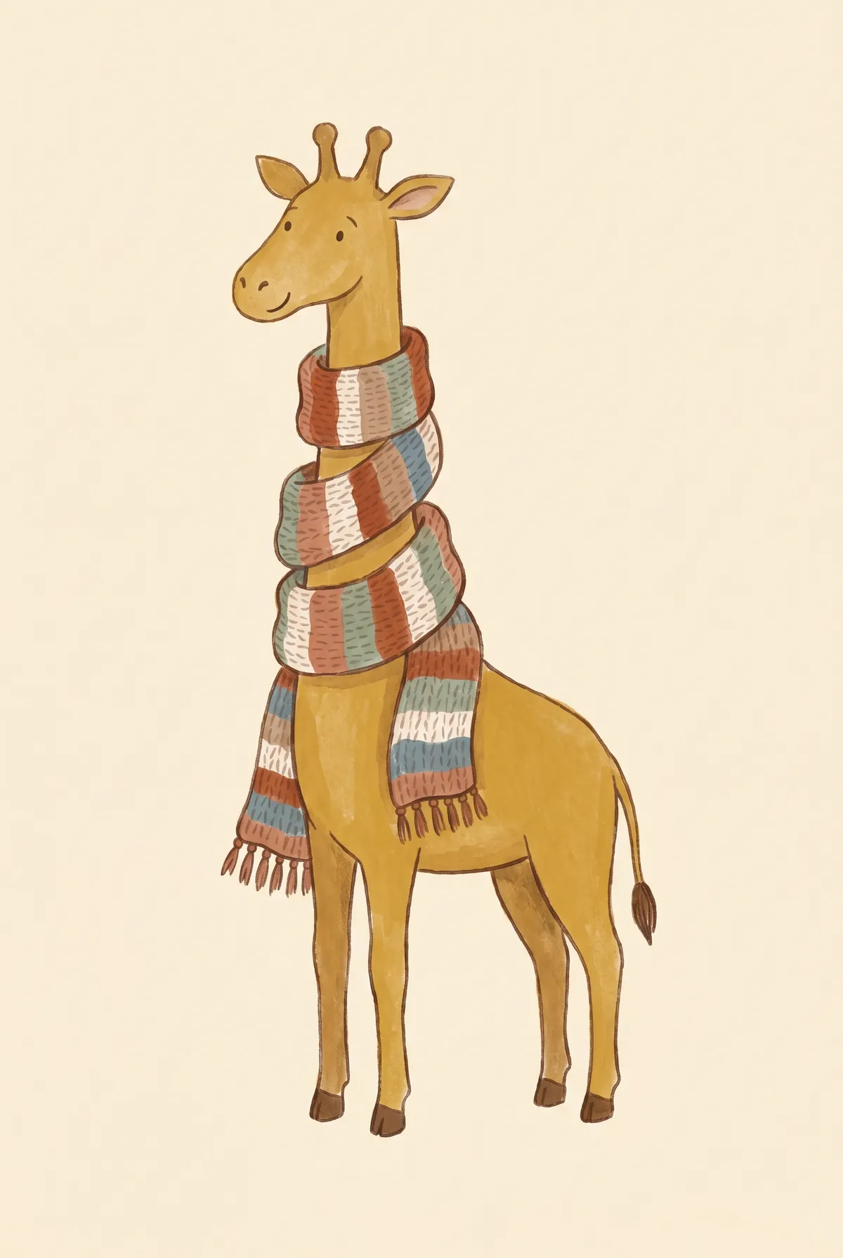 Giraffe in Striped Scarf Print