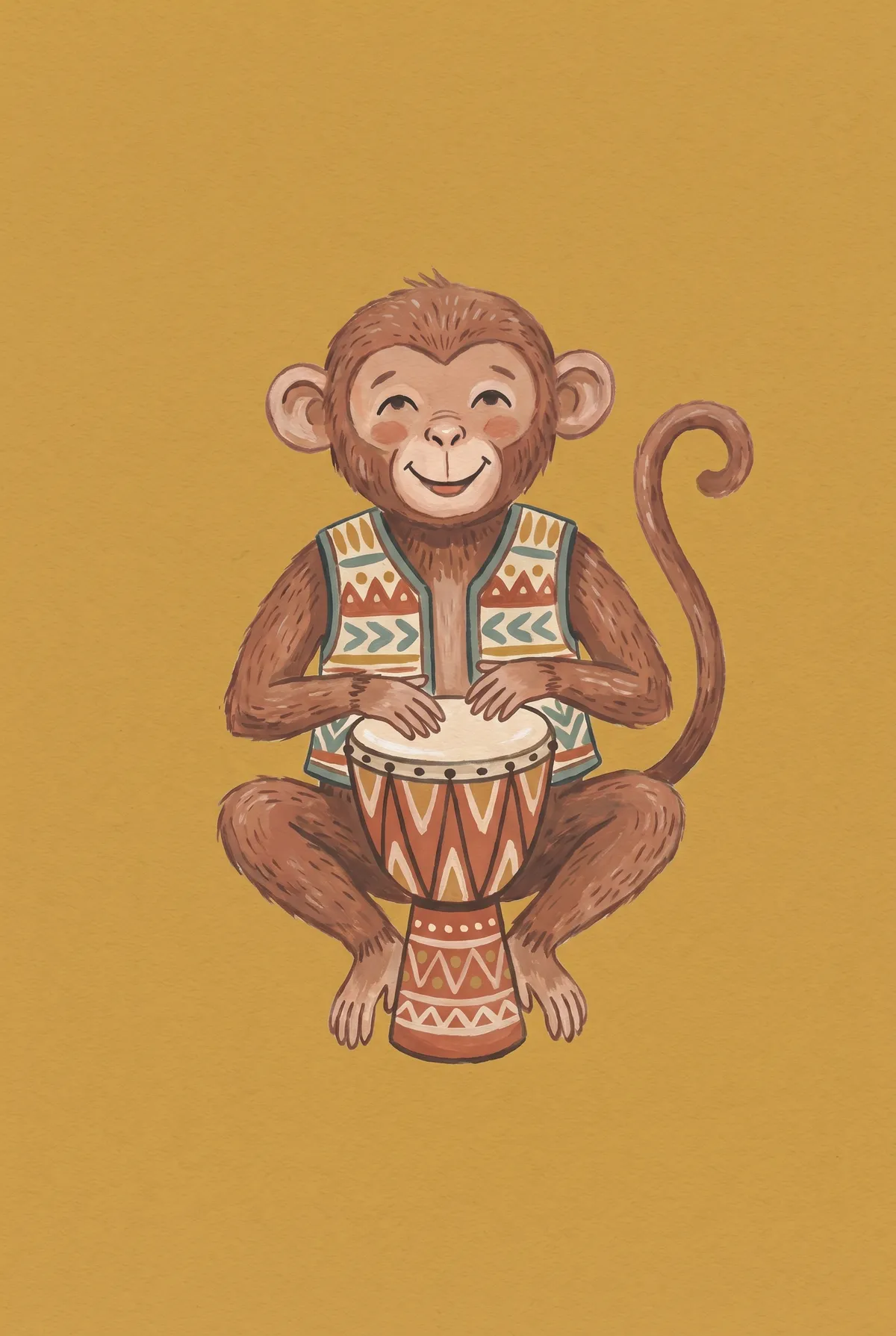 Monkey Playing Djembe Drum Print