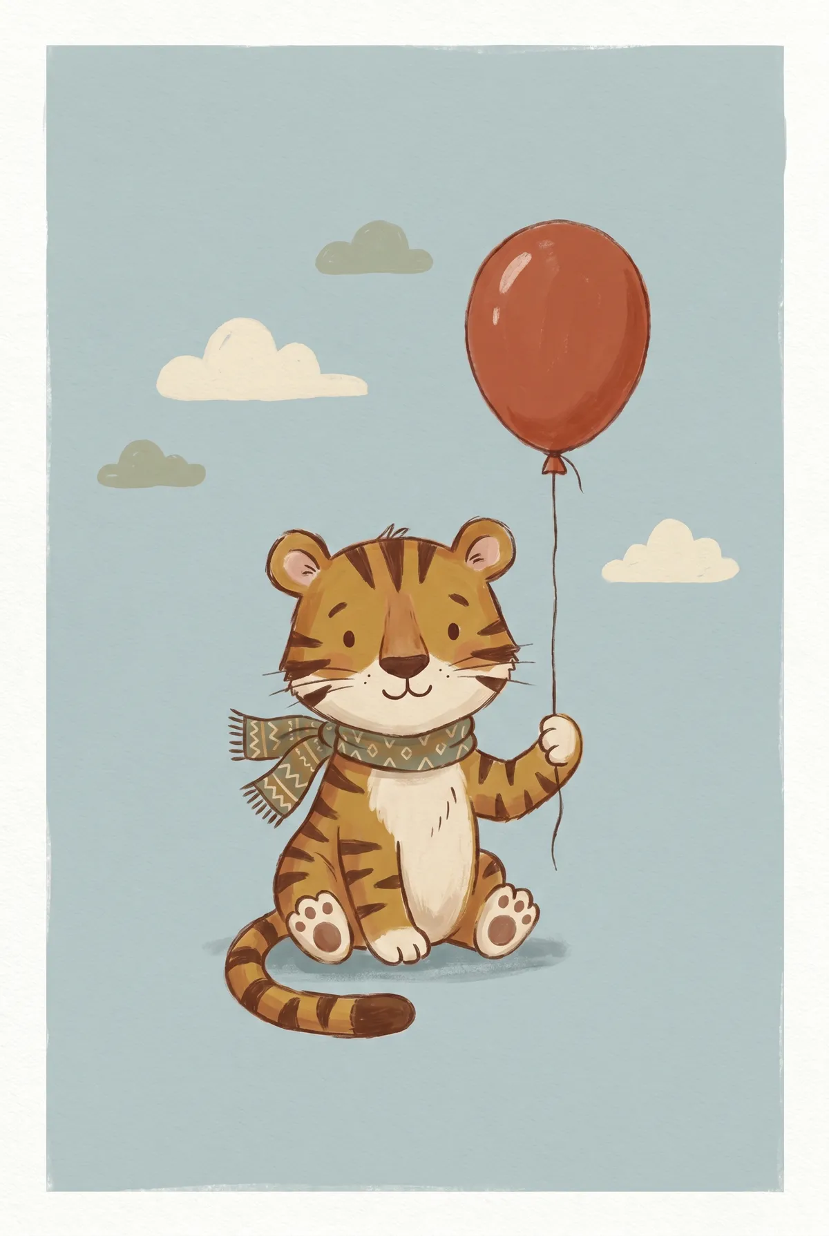 Tiger with Red Balloon Print