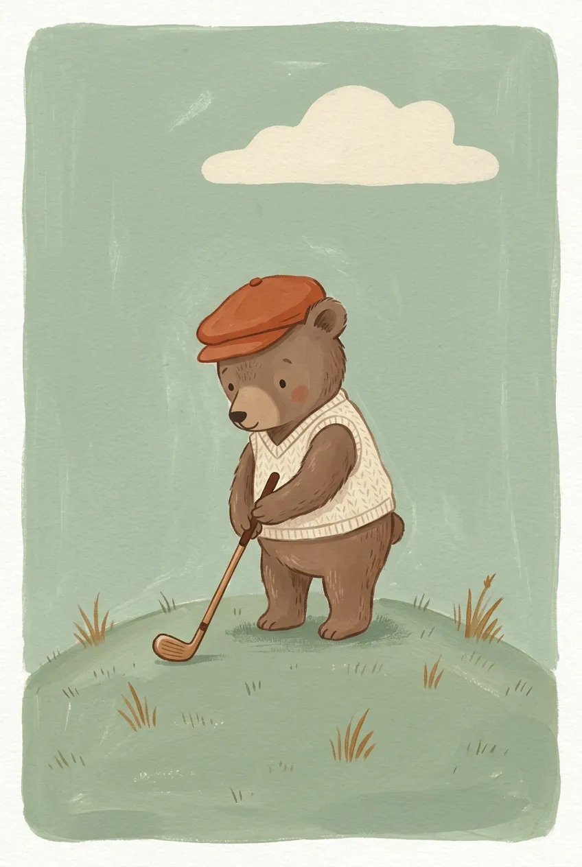 Golfing Teddy Bear Print