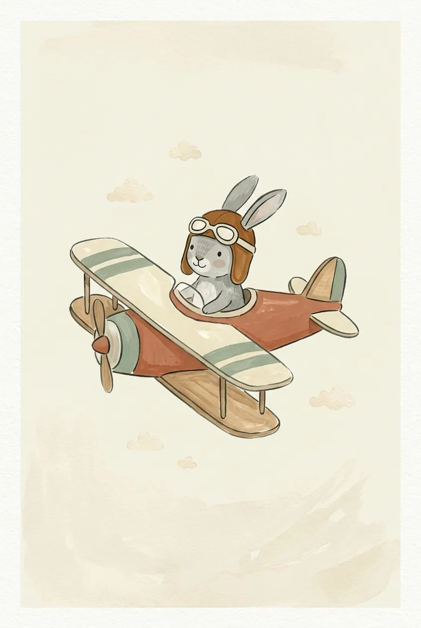 Aviator Bunny Biplane Print
