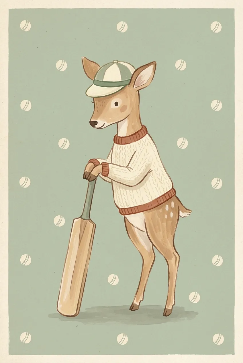 Deer Cricket Player Print