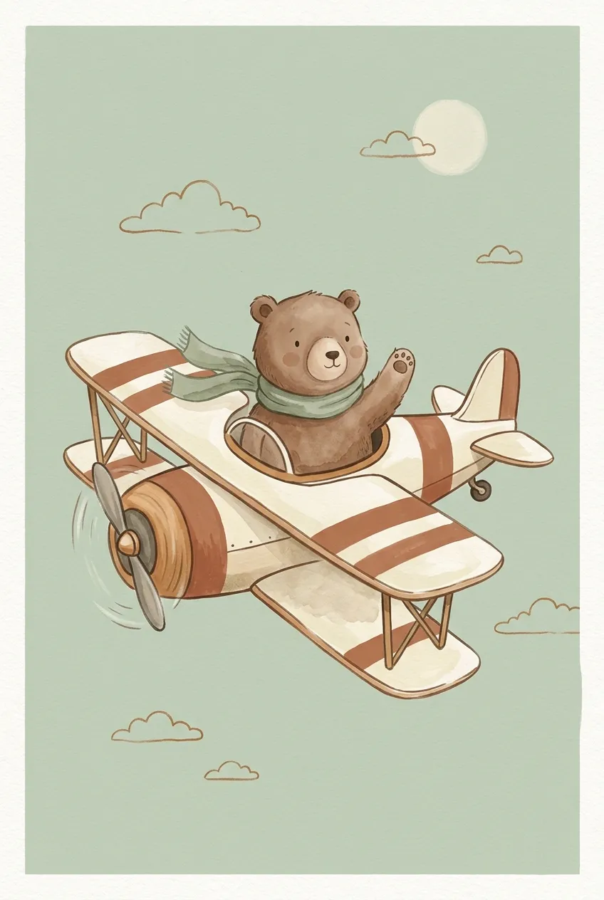 Bear Pilot Biplane Print