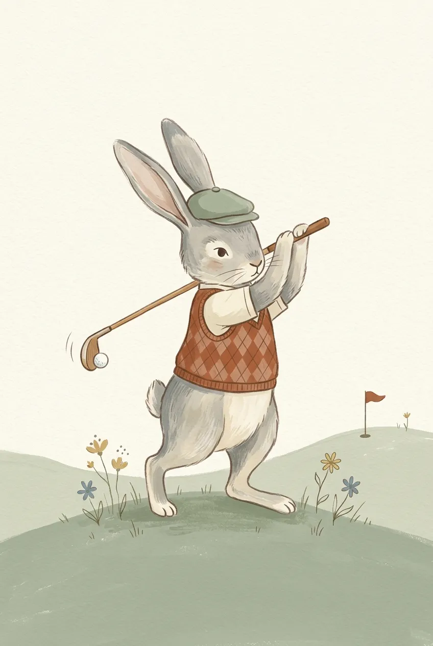 Golfing Bunny Print