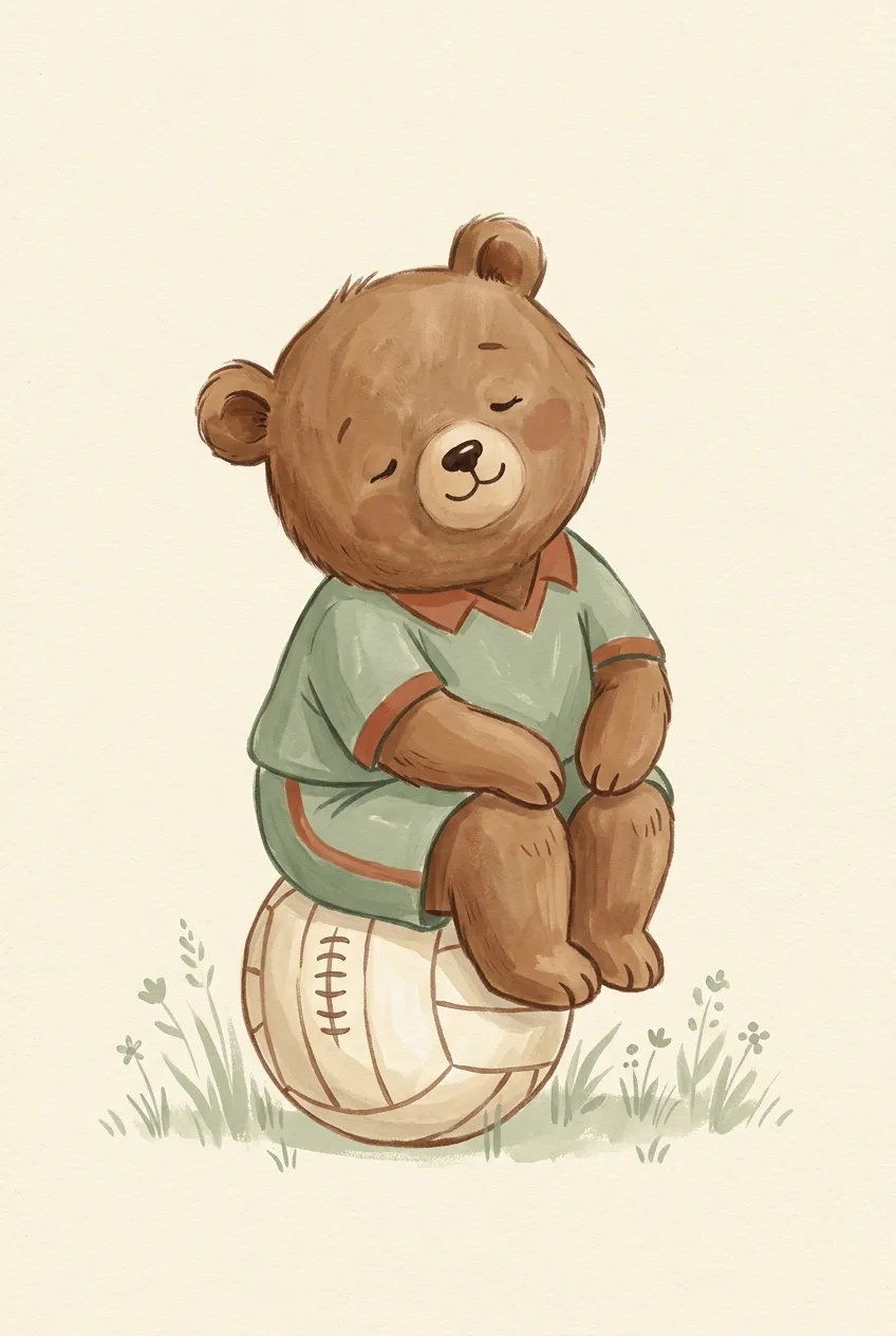 Vintage Teddy Bear Football Print
