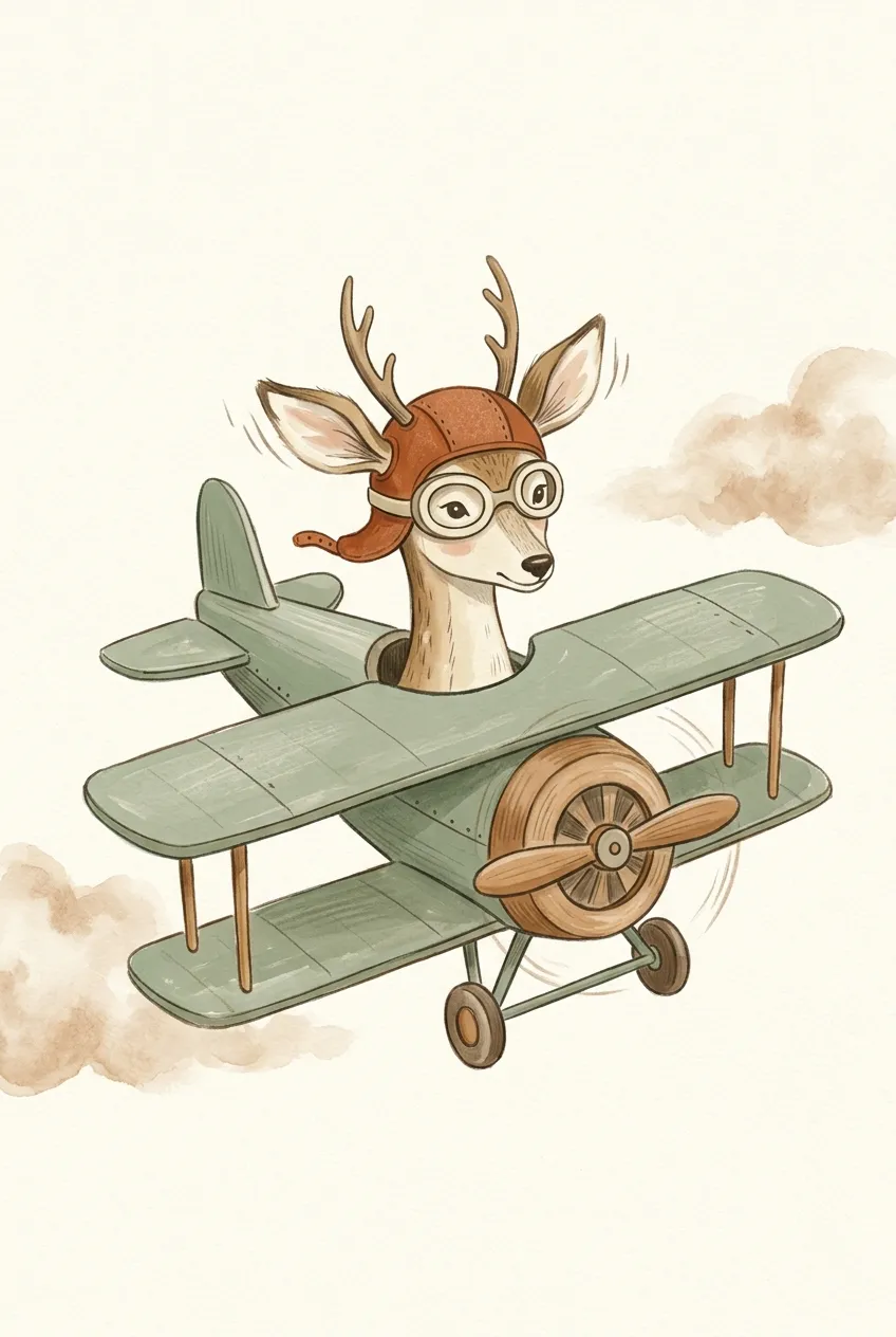 Deer Pilot Biplane Print