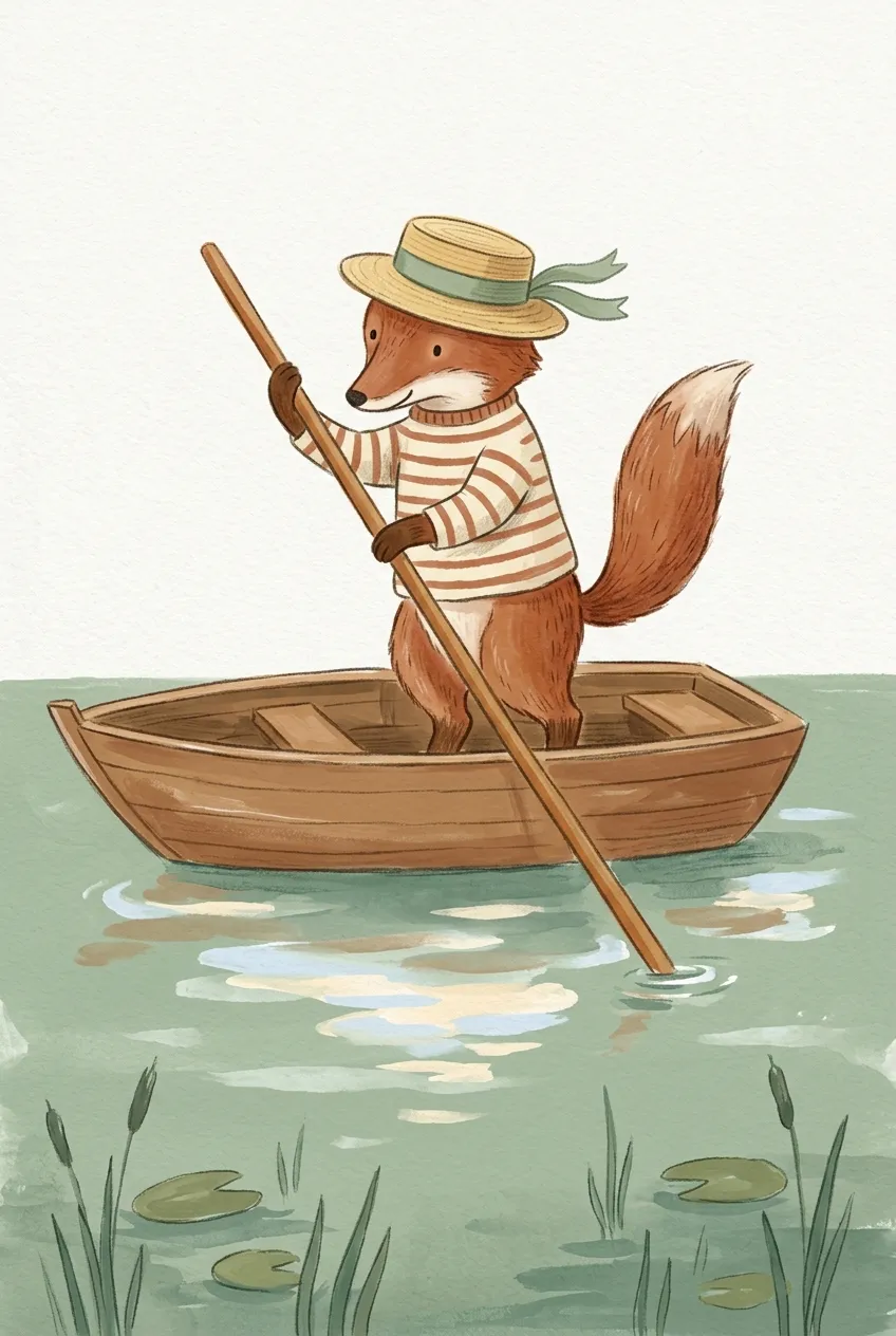 Fox Rowing Boat Print