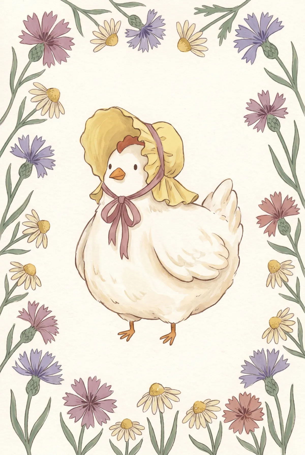 Chicken in Bonnet Print