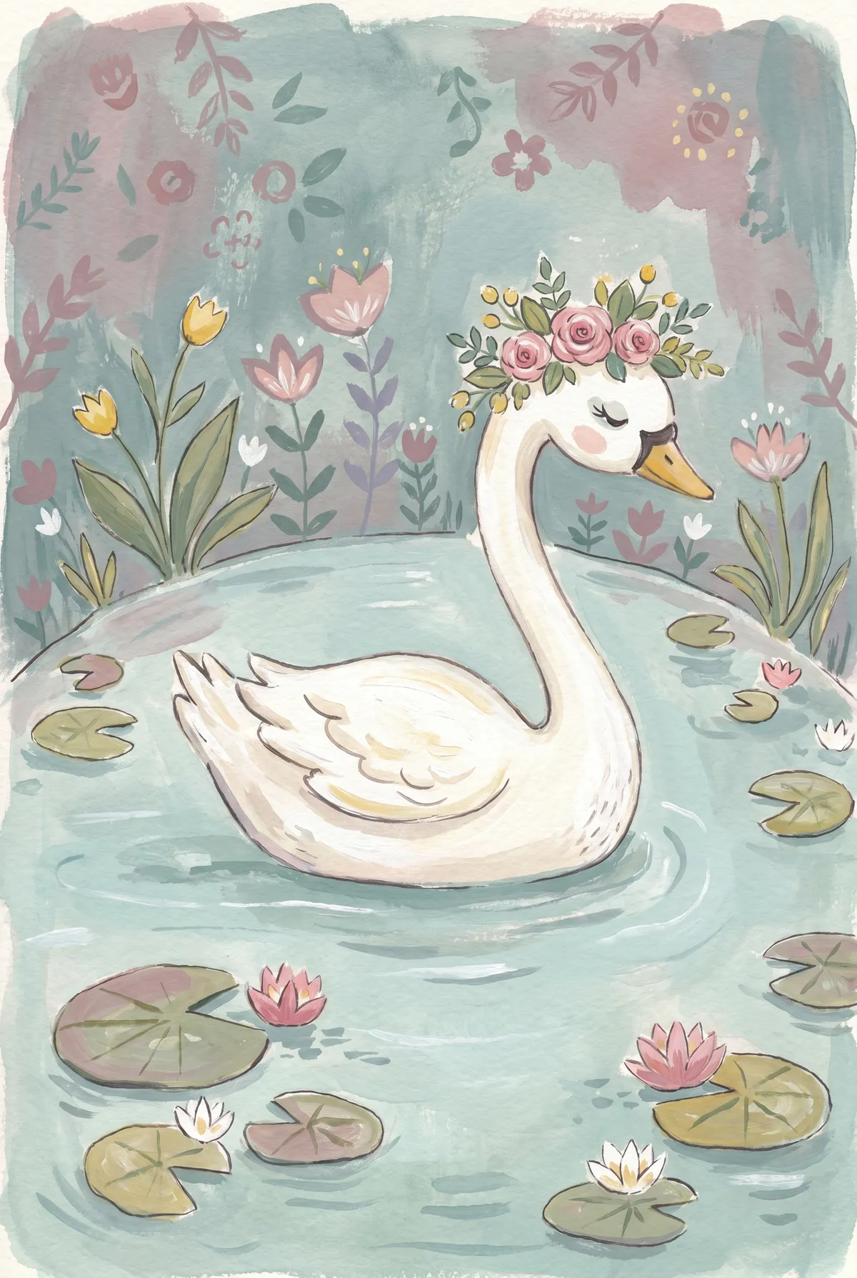 Floral Crown Swan Print