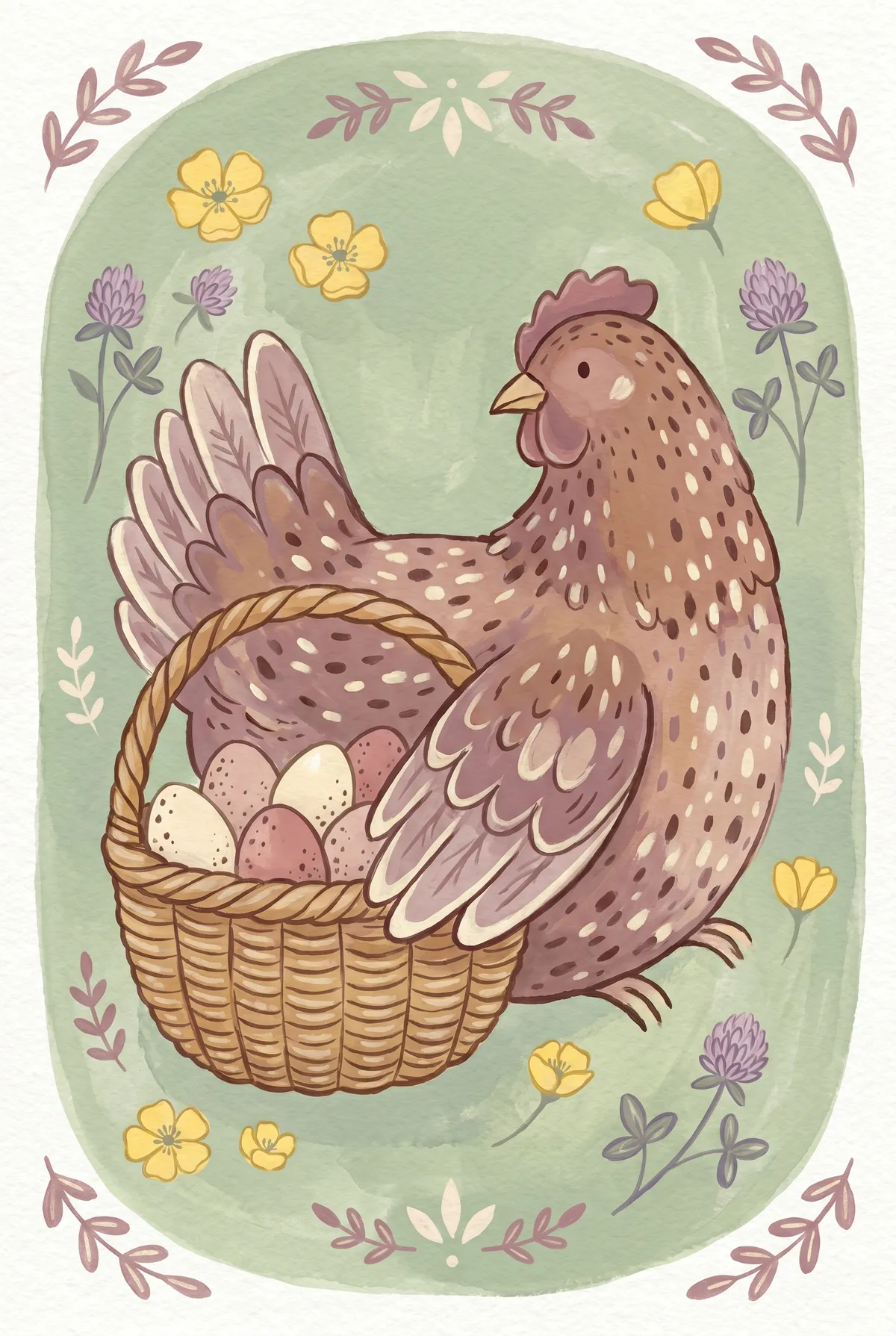 Hen with Egg Basket Print