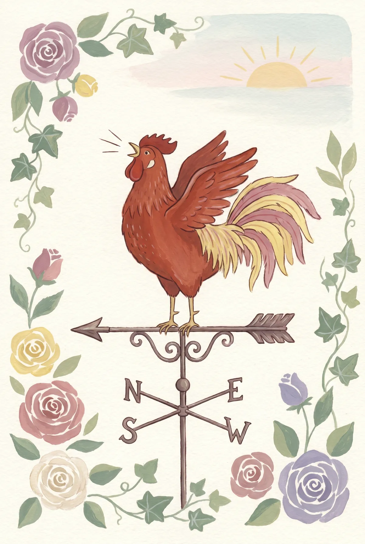 Crowing Rooster Weathervane Print