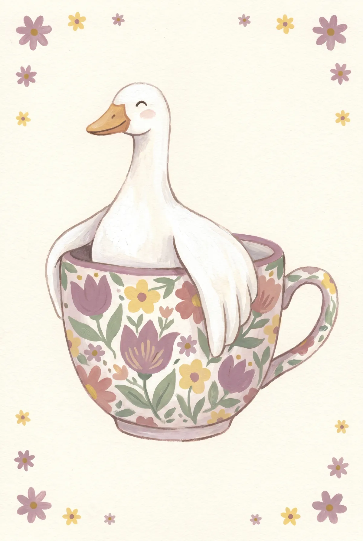 Goose in Floral Teacup Print