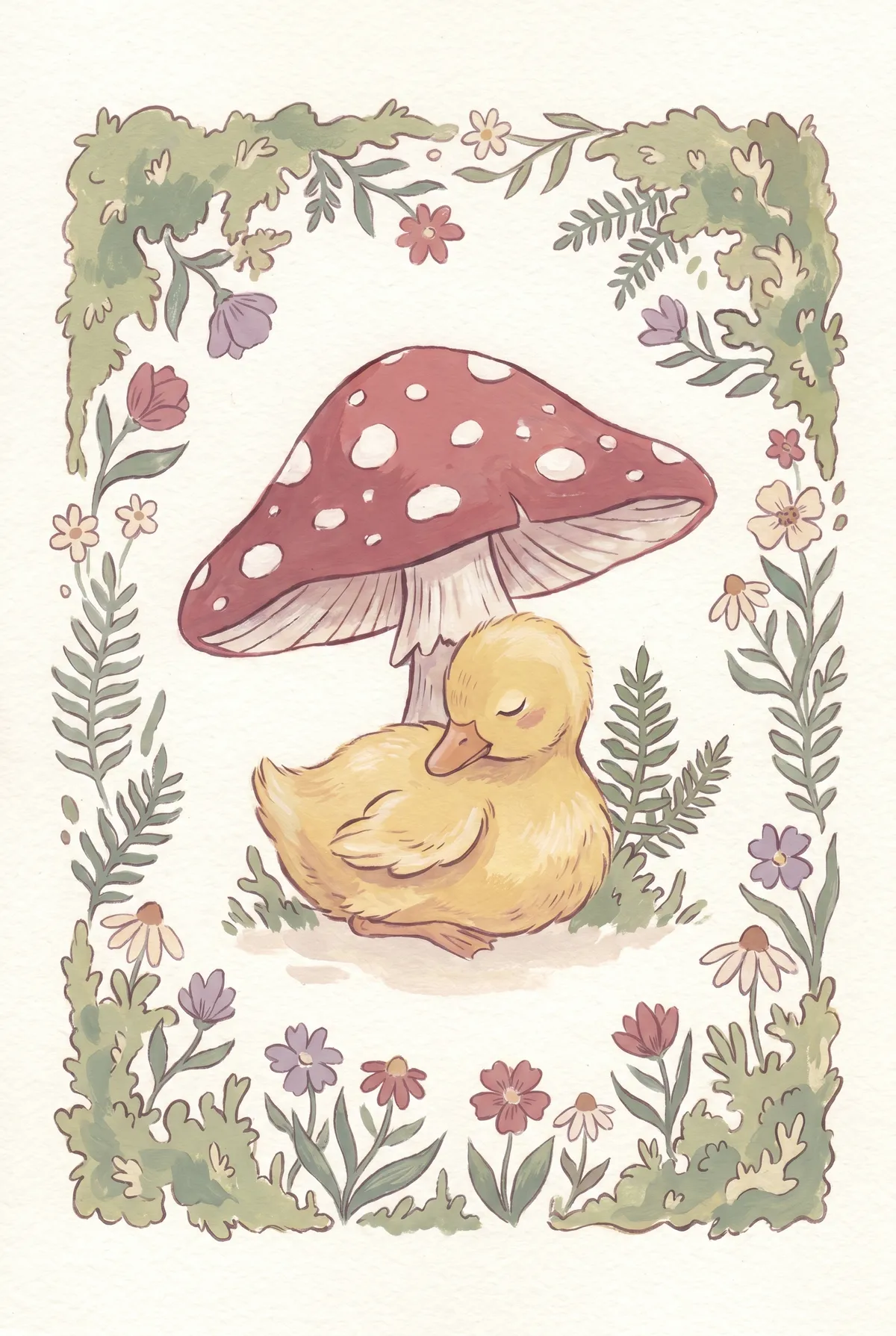 Sleeping Duckling & Toadstool Print