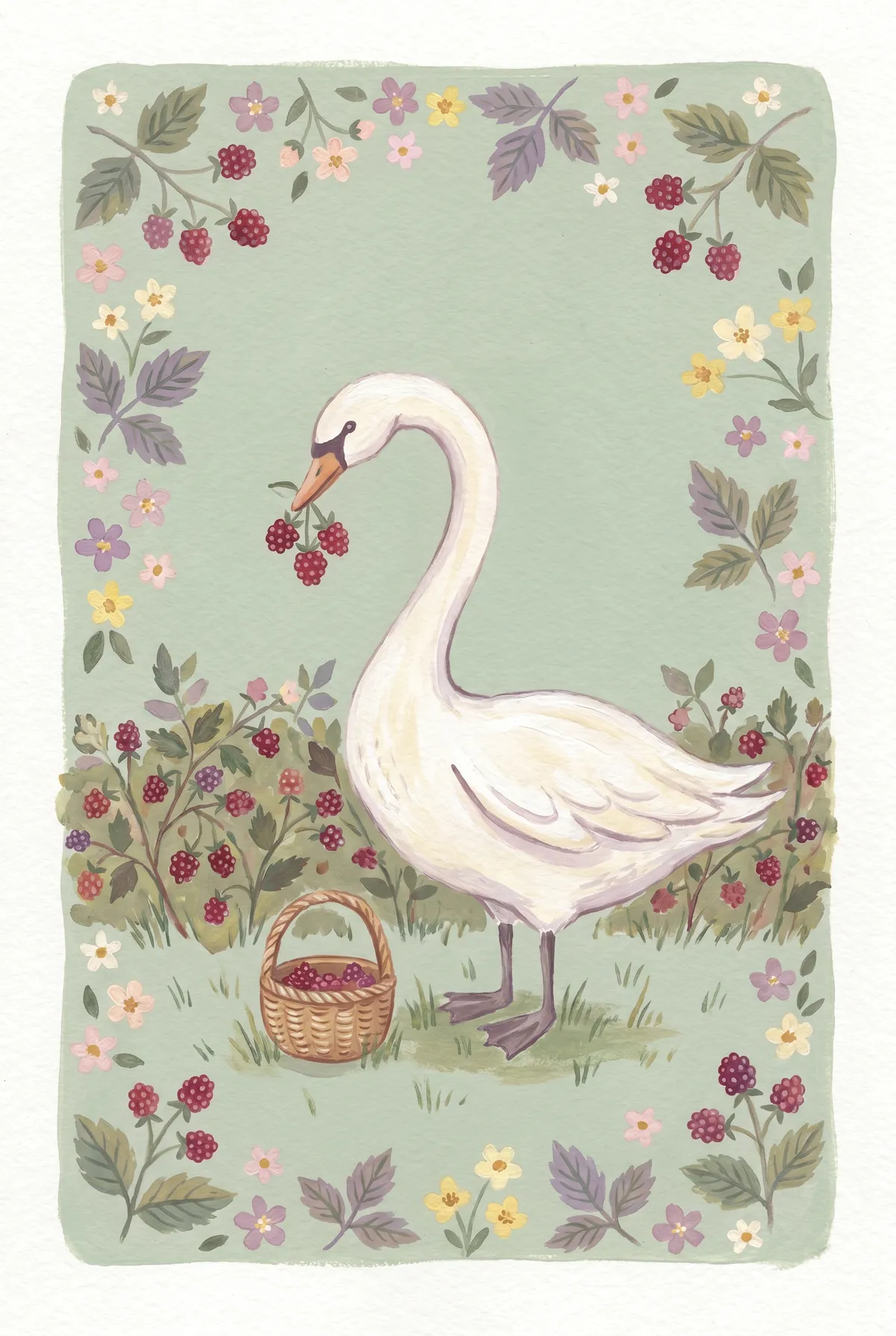 Swan Berry Picking Print
