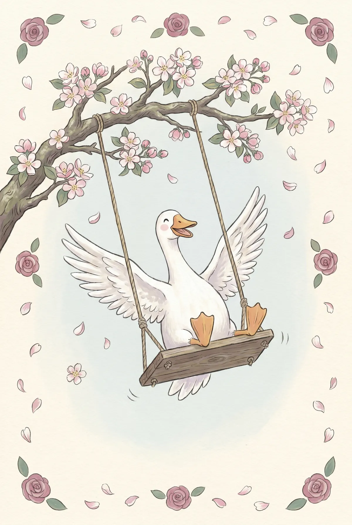Goose on Blossom Swing Print