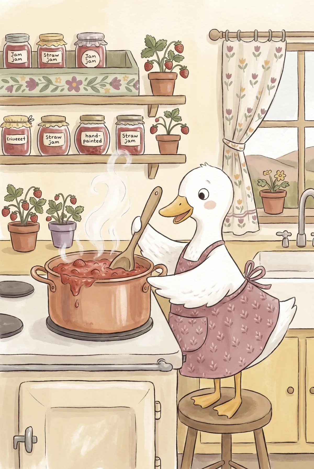 Duck Making Strawberry Jam Print