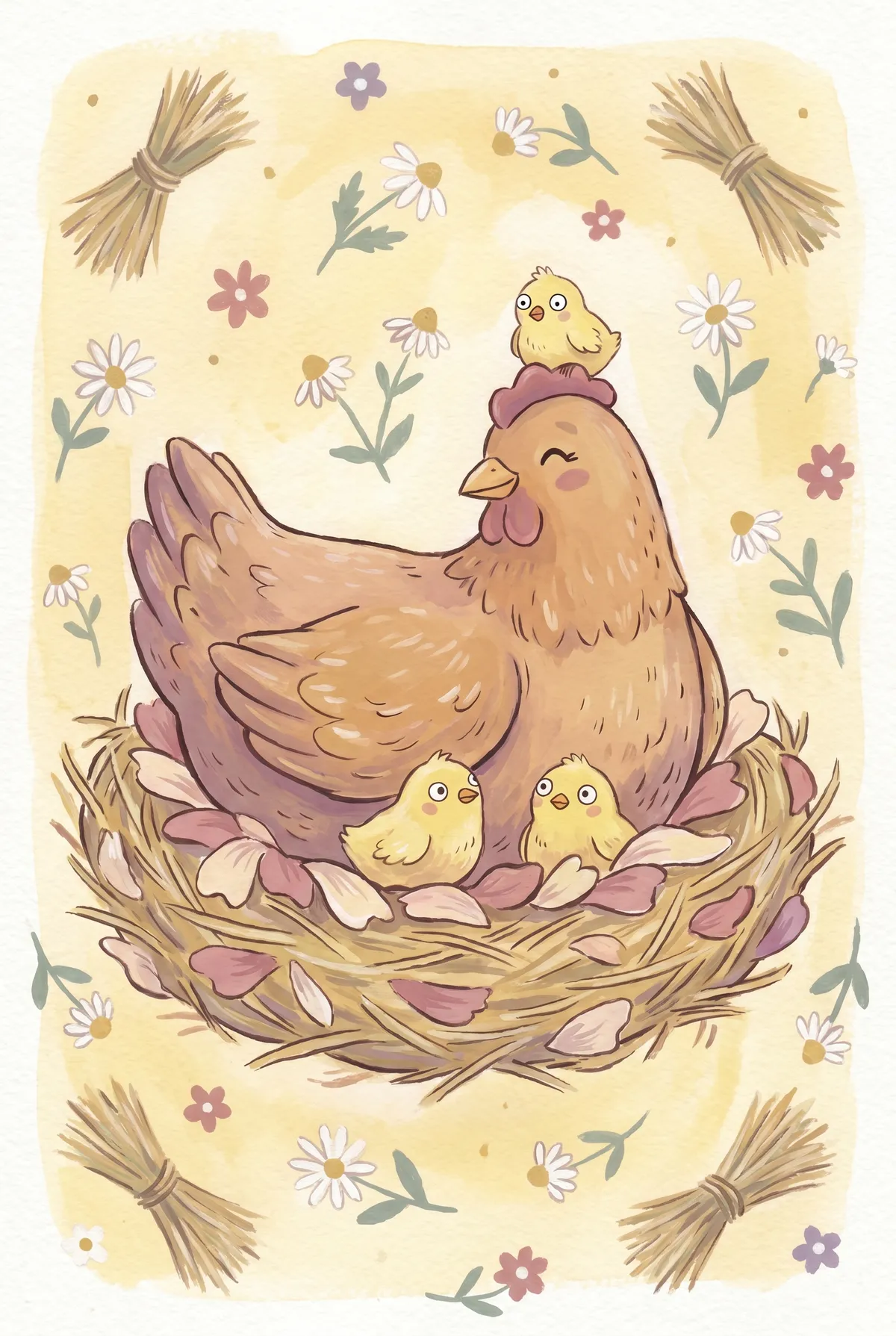 Mama Hen and Baby Chicks Print