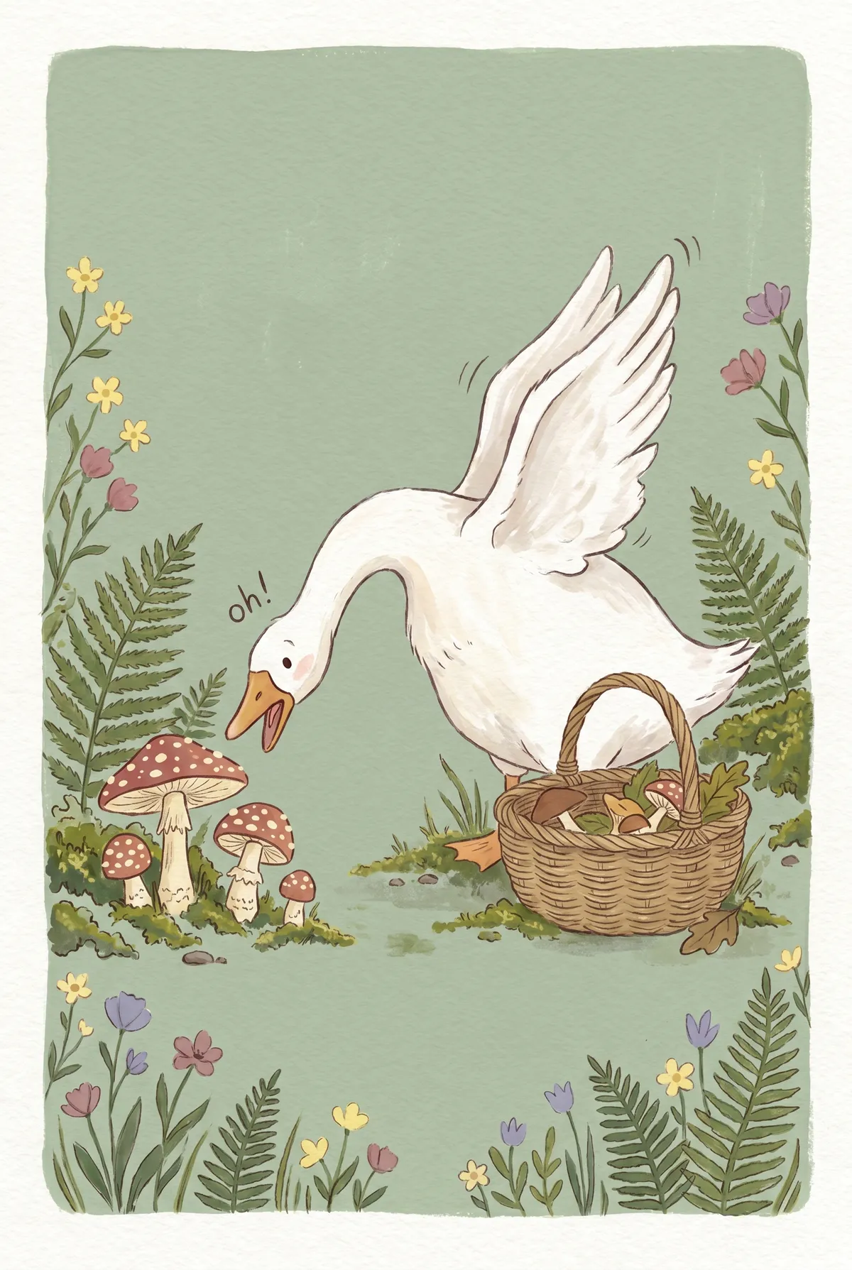 Goose Foraging Mushrooms Print