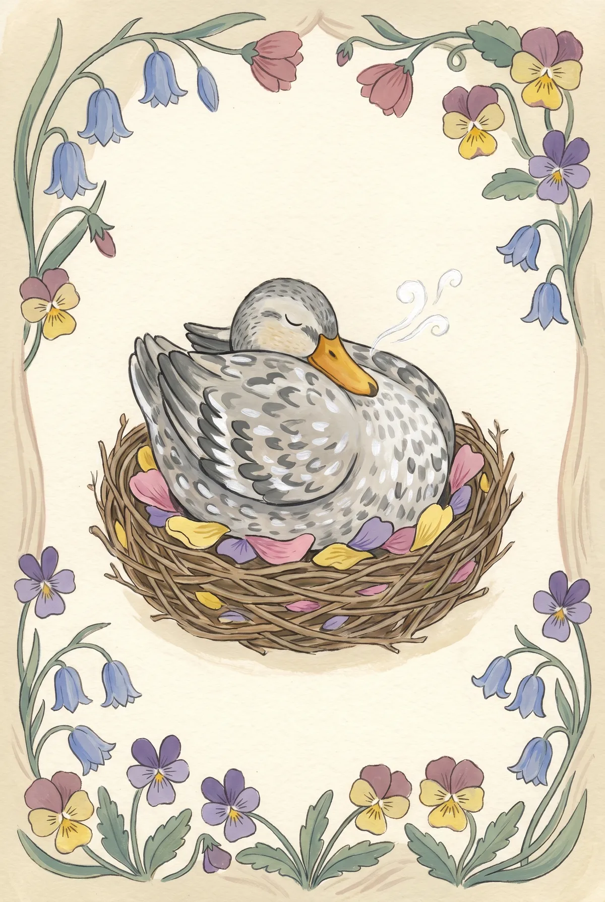 Sleeping Duck in Flower Nest Print