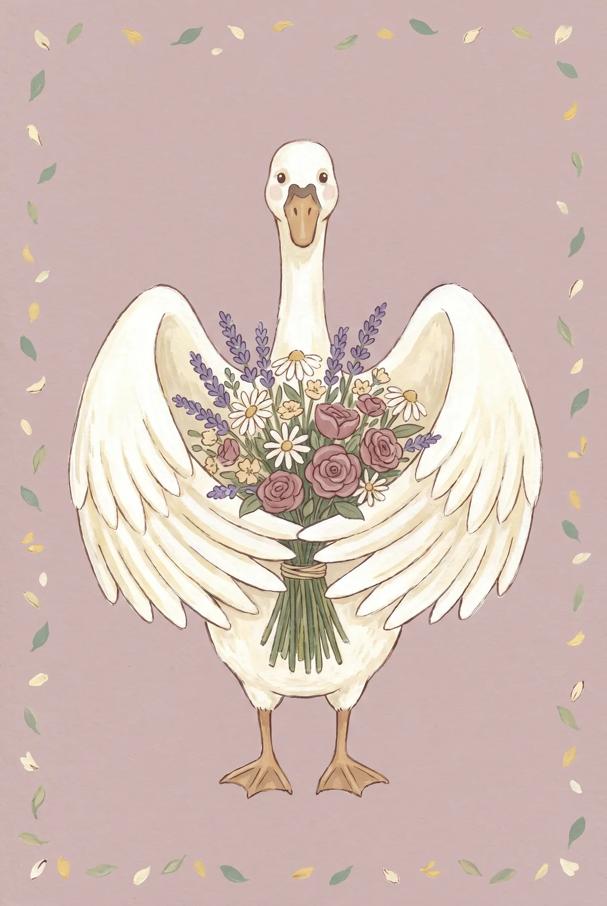 Goose with Flower Bouquet Print