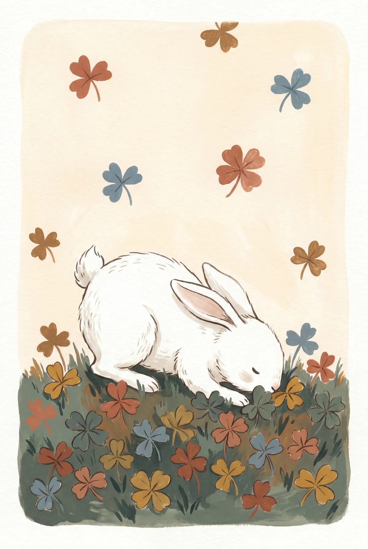 White Bunny in Clover Field Print