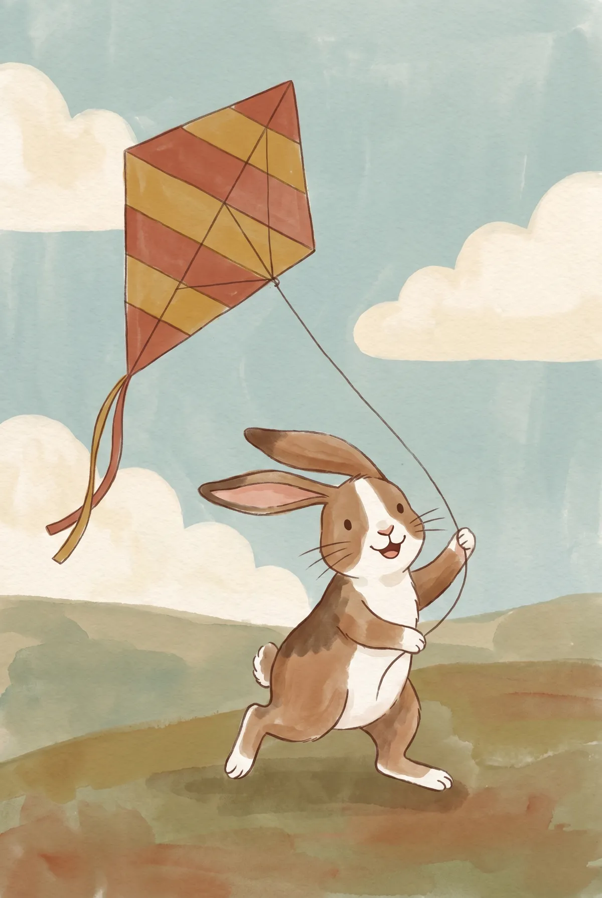 Bunny Flying Kite Print
