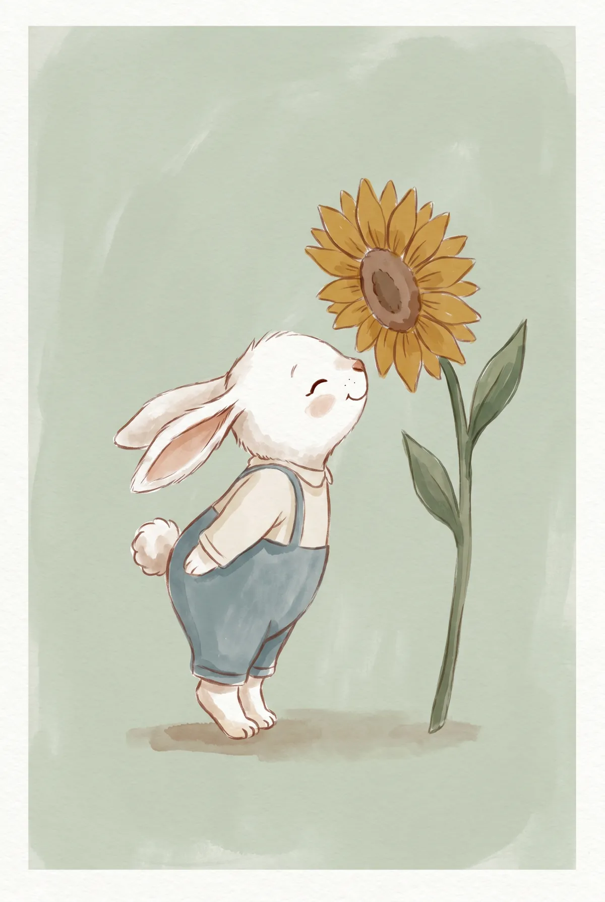 Bunny Sniffing Sunflower Print