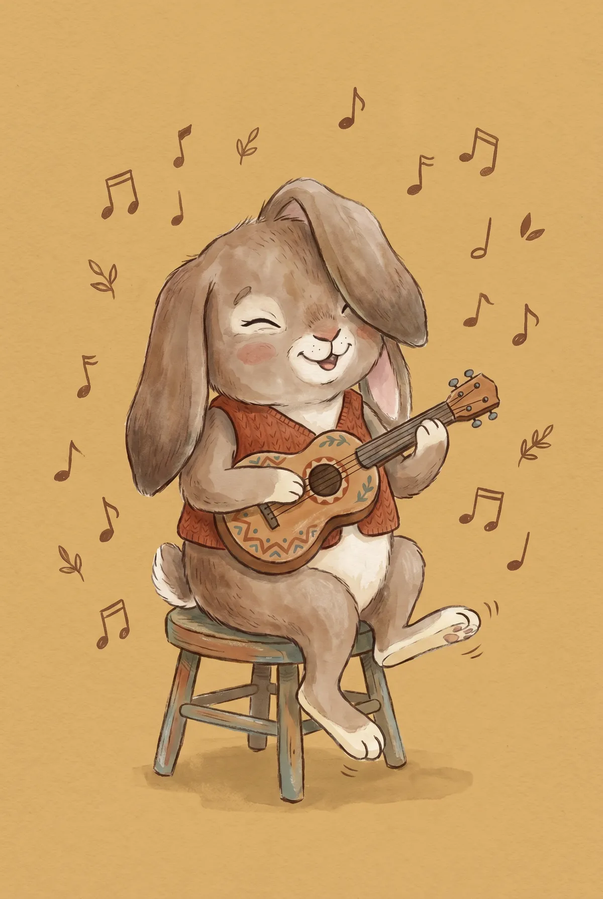 Bunny Playing Ukulele Print