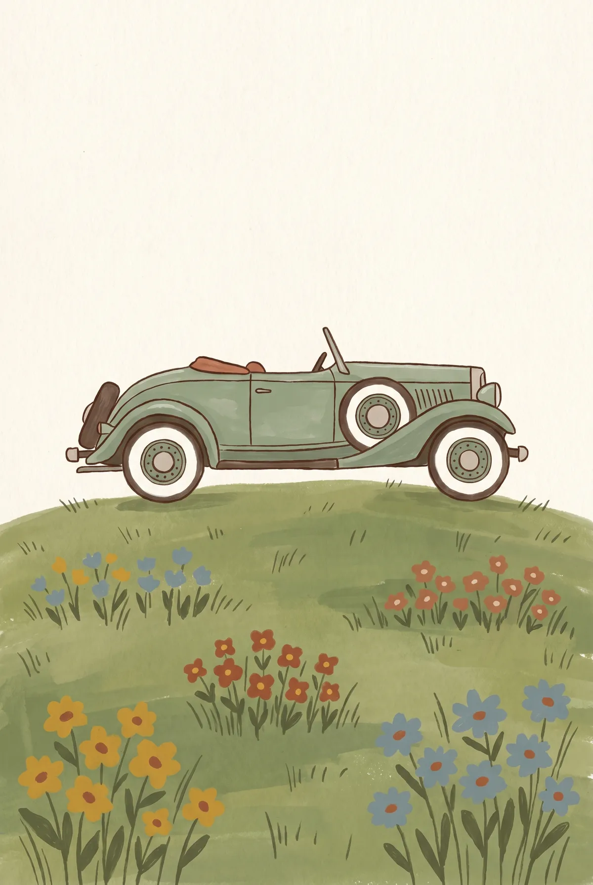 Vintage Sage Convertible Car Print