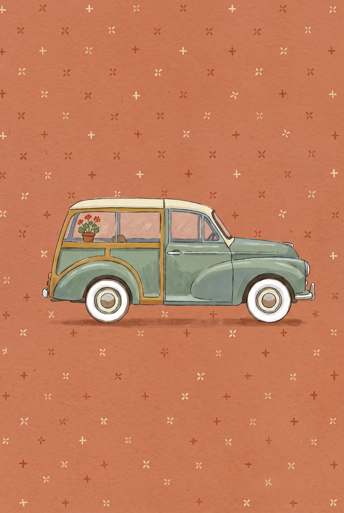 Vintage Sage Green Woody Wagon Print