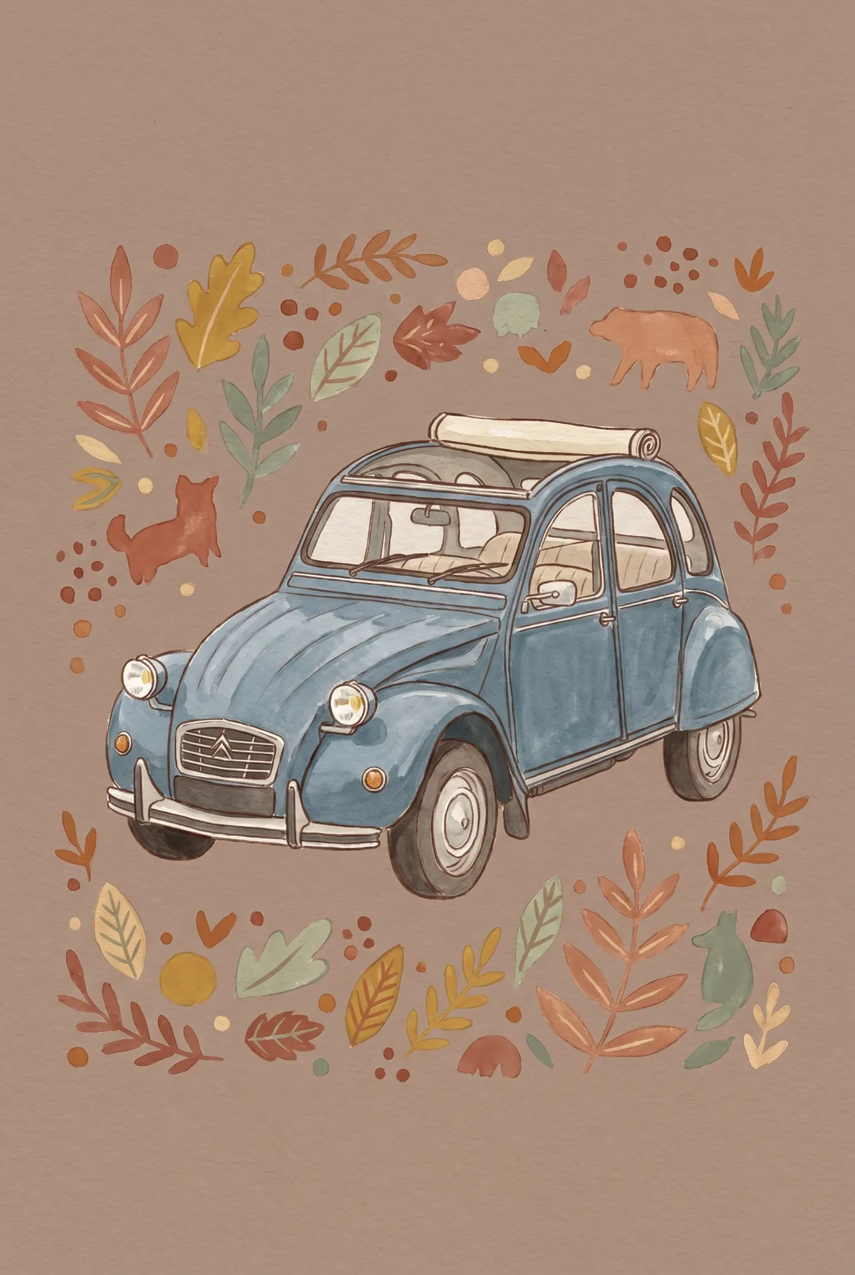 Vintage Blue French Car Print