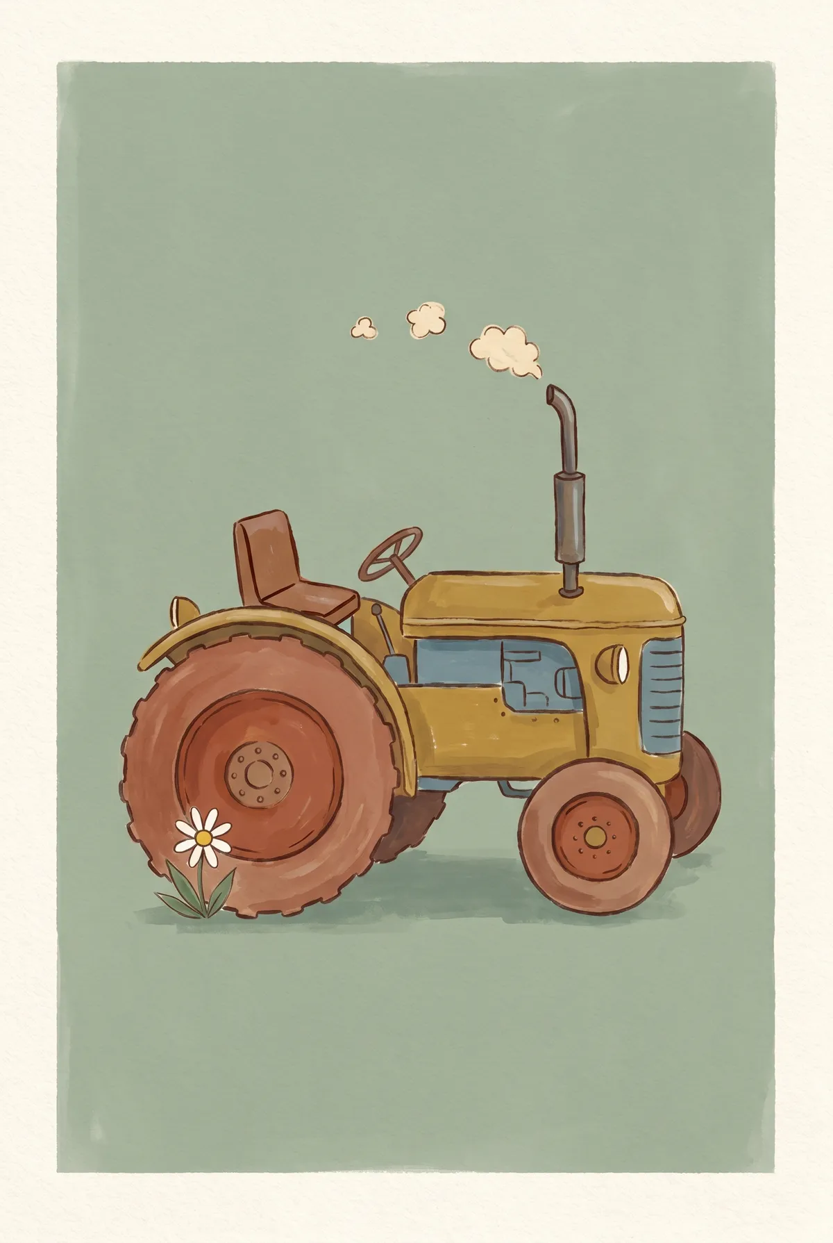 Vintage Mustard Tractor Print