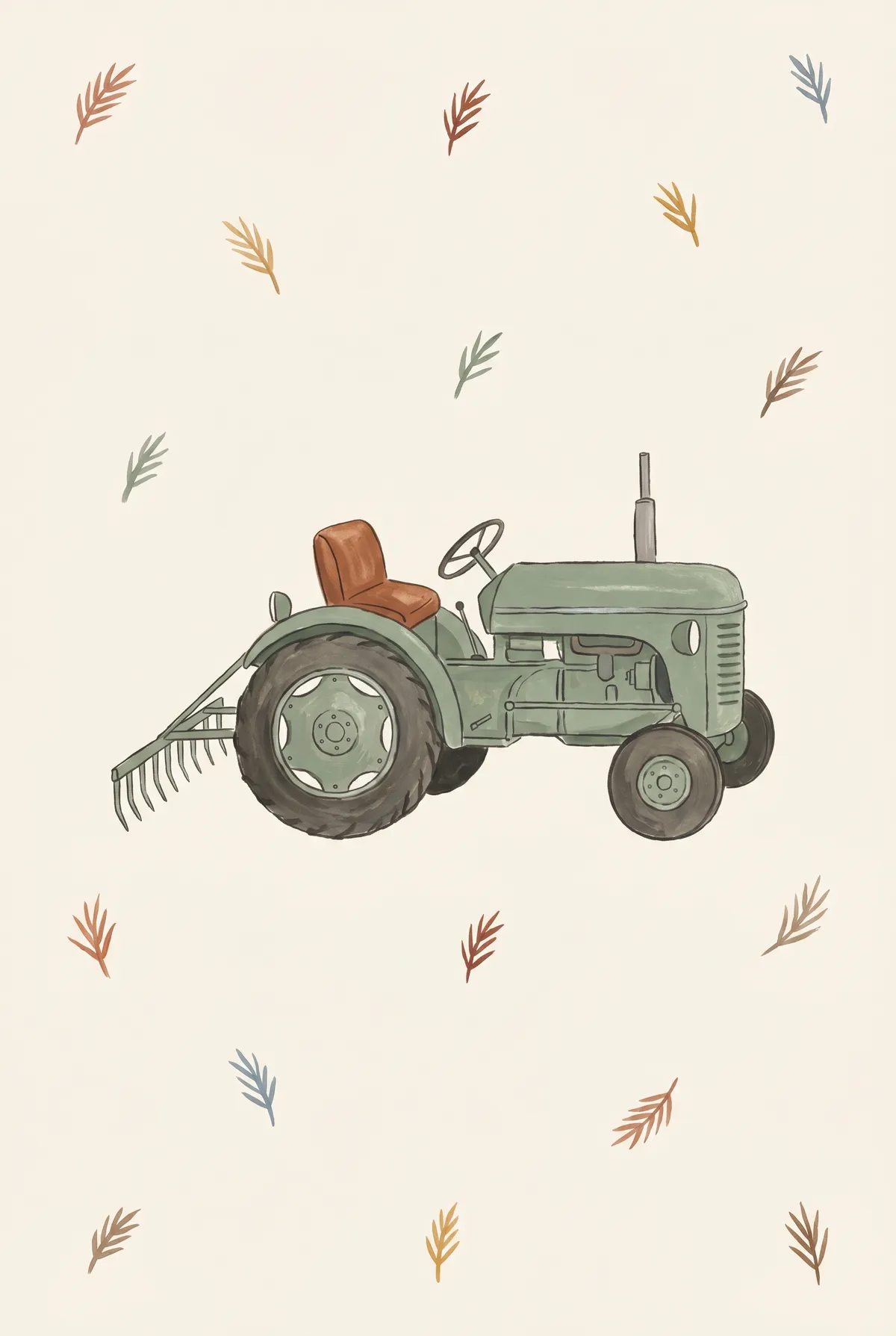 Vintage Sage Tractor Print