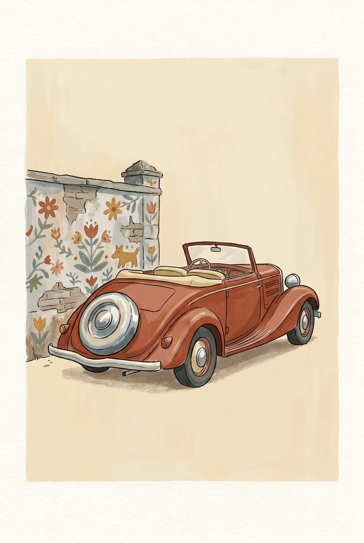 Rust Red Vintage Convertible Print