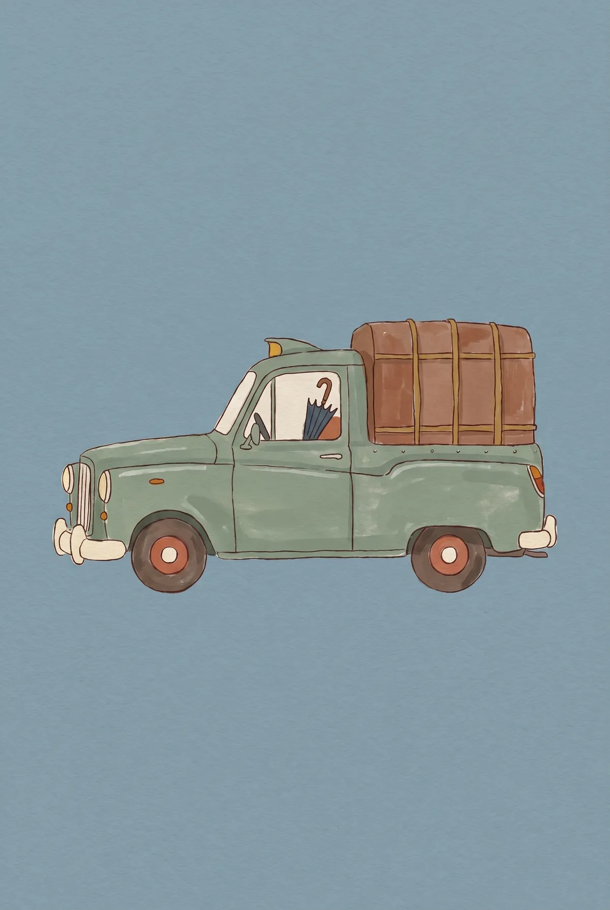 Vintage Sage Green Pickup Truck Print