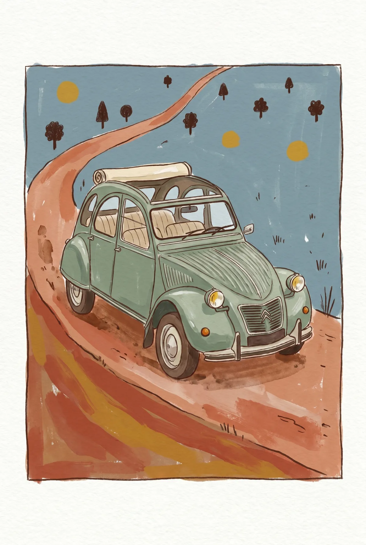 Vintage Sage Green French Car Print