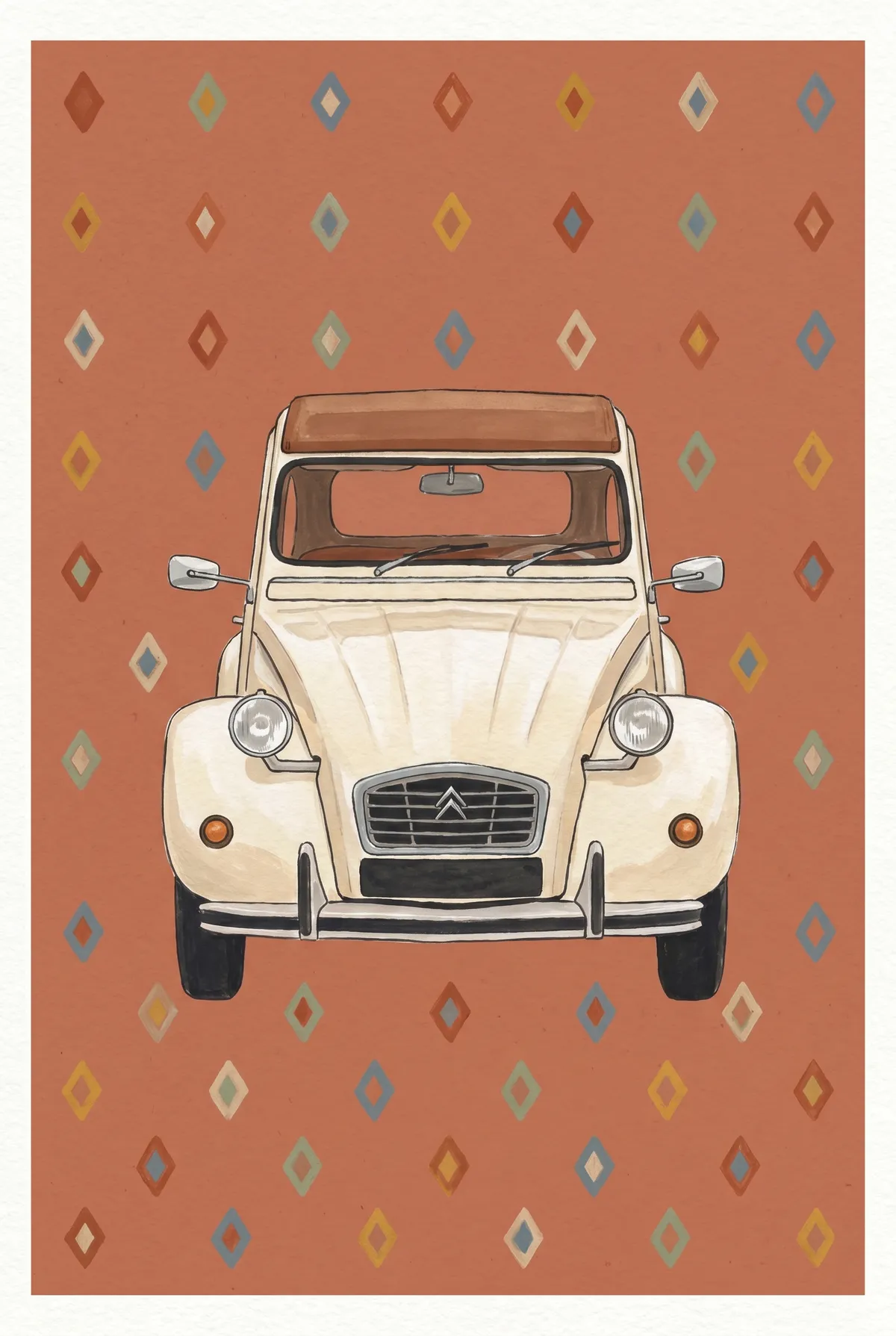 Vintage Cream French Car Print