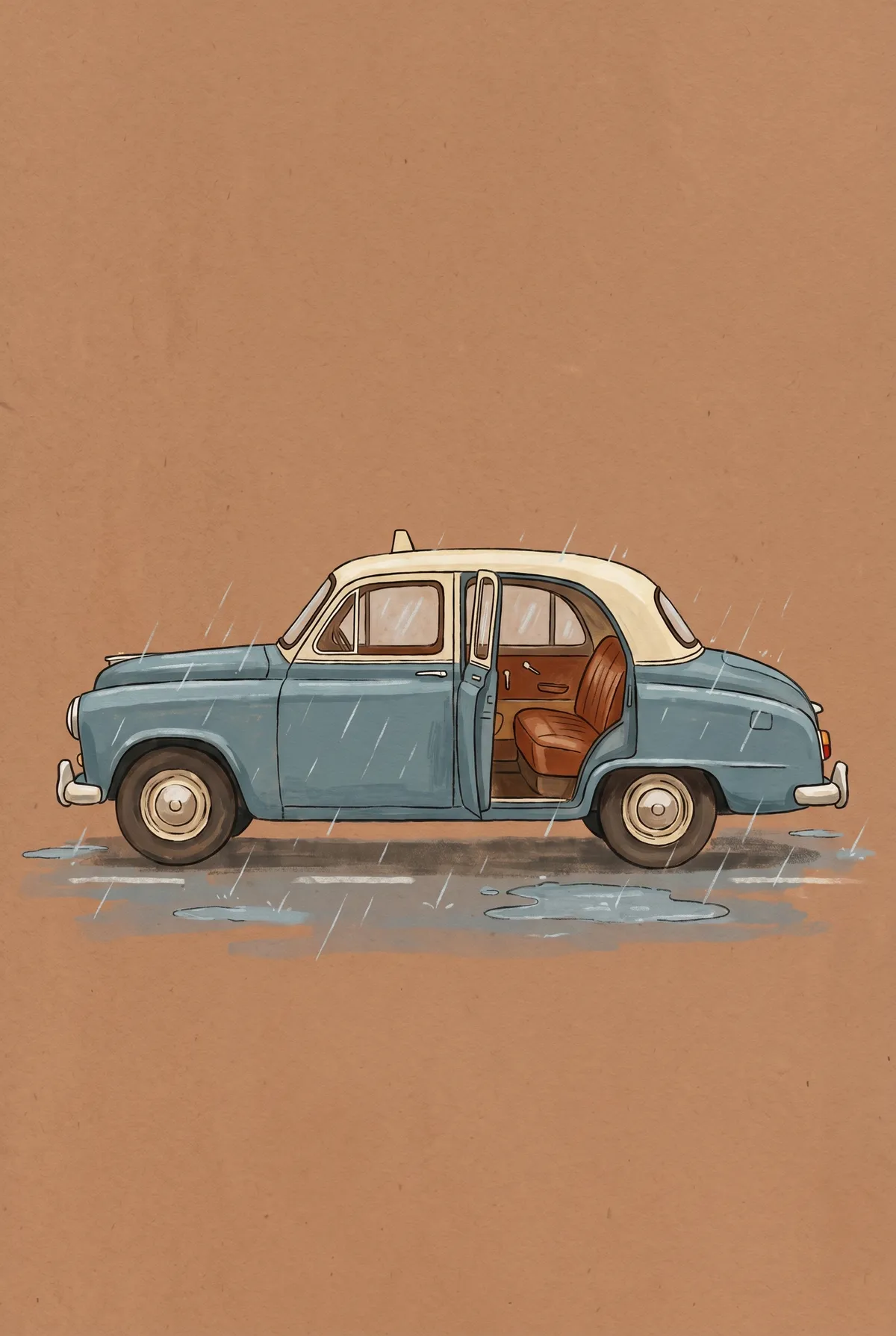 Vintage Blue Taxi Print