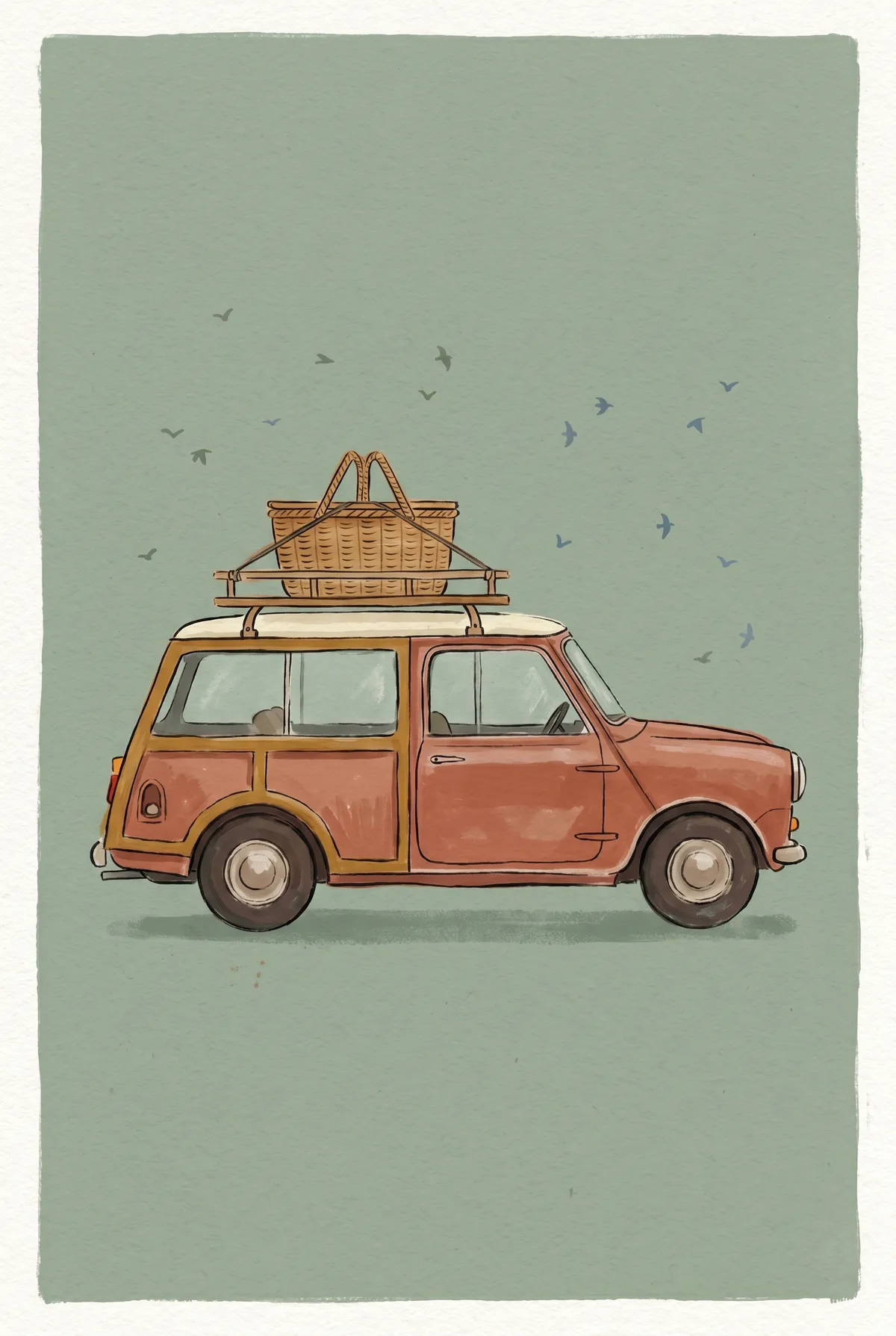 Vintage Terracotta Mini Estate Car Print