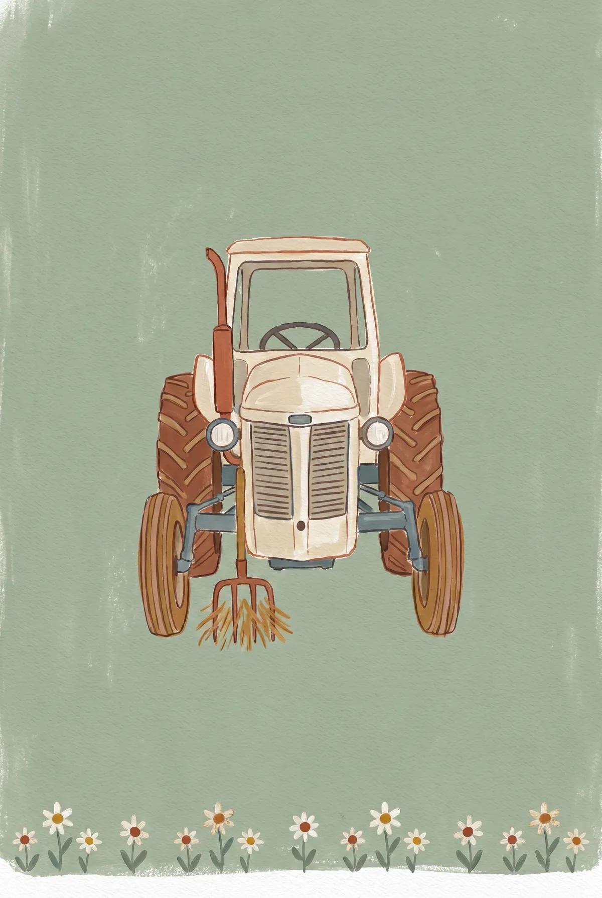 Vintage Cream Tractor Print