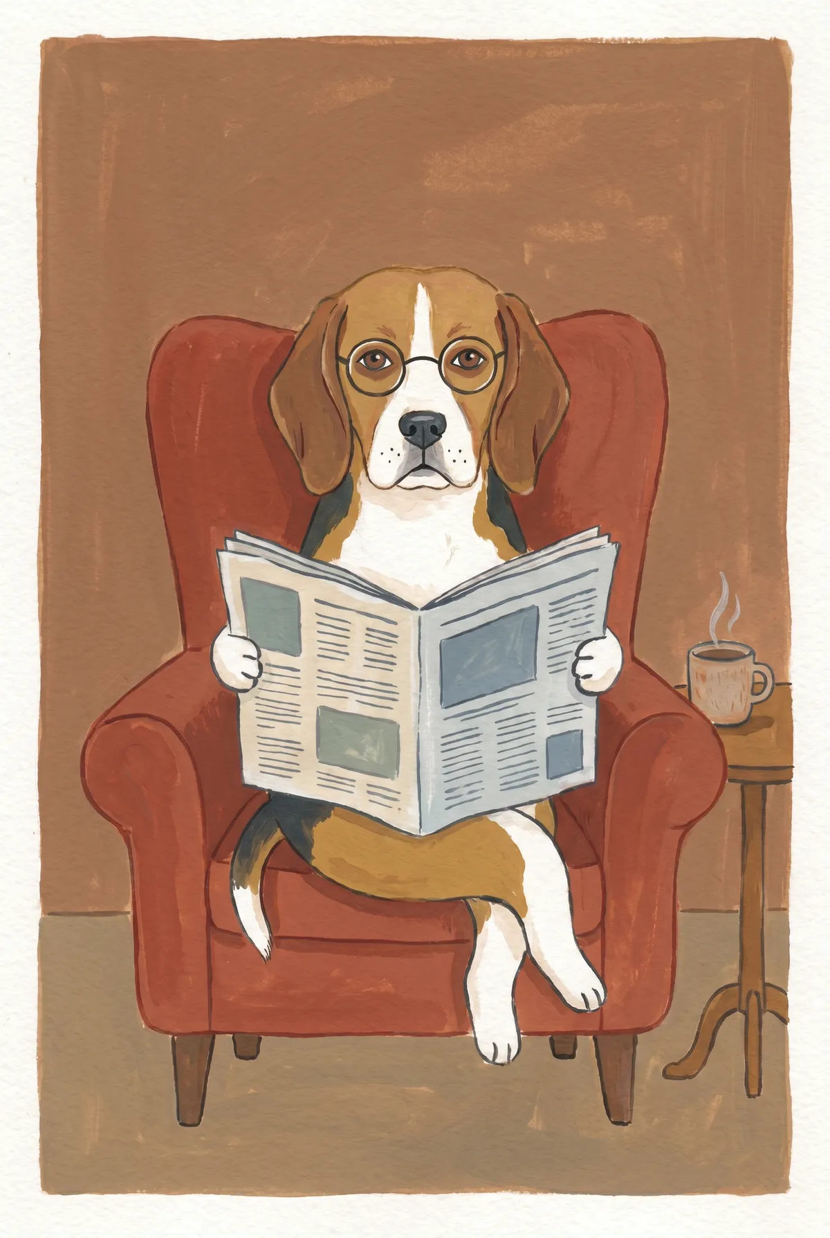Beagle Reading Newspaper Print